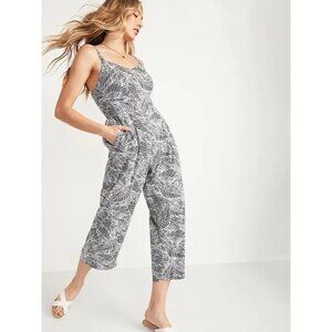 Old Navy Women's Printed Cami Jumpsuit Size L Black White Tropical Sleeveless